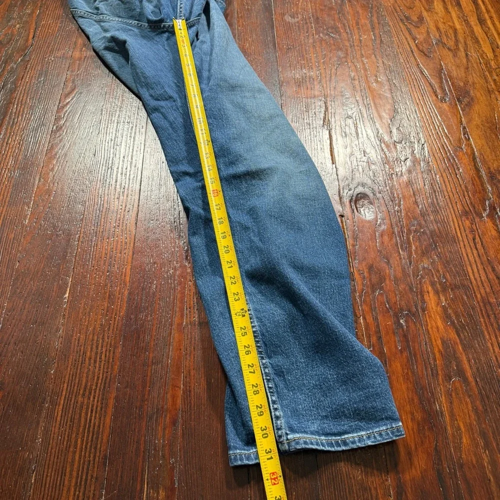 Levis 505 Jeans Mens 42x32 Blue Straight Leg Stretch Faded Whiskers Cowboy Biker